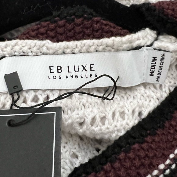 EB Luxe Los Angeles Blk/Wht/Purple Open Weave Crochet Maxi Dress M - Picture 10 of 12